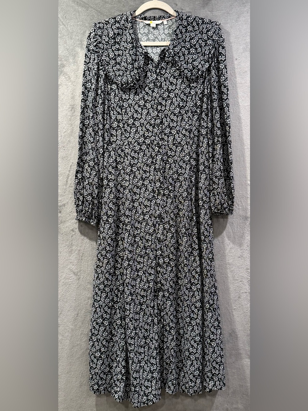 Boden Black White Floral Cape Collar Maxi Shirt Dress Size 10 Prarie Cottagecore